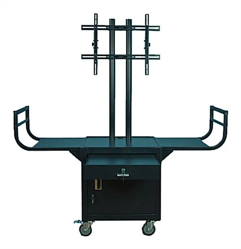 TV Stand With Wheels, Fits Monitors Up To 65", 2 Curved Handles - Black - Image 2