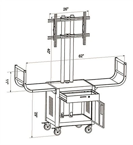 TV Stand With Wheels, Fits Monitors Up To 65", 2 Curved Handles - Black - Image 8