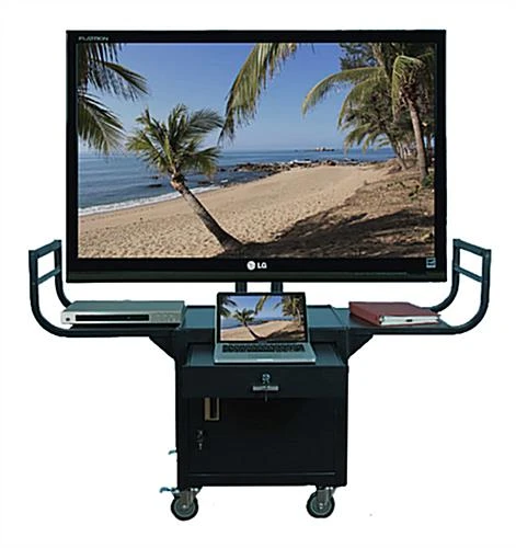 TV Stand With Wheels, Fits Monitors Up To 65", 2 Curved Handles - Black