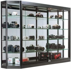 5x3 LED Wall Mounted Display Case W/Mirror Back, Sliding Doors, Locking - Black