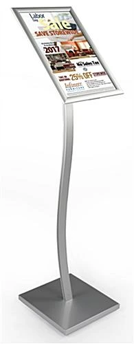 11 X 17 Menu Stand For Floor, Snap Open, Double Curve Pole - Silver